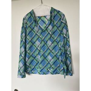 Tory Burch Blue and Green Patterned Blouse